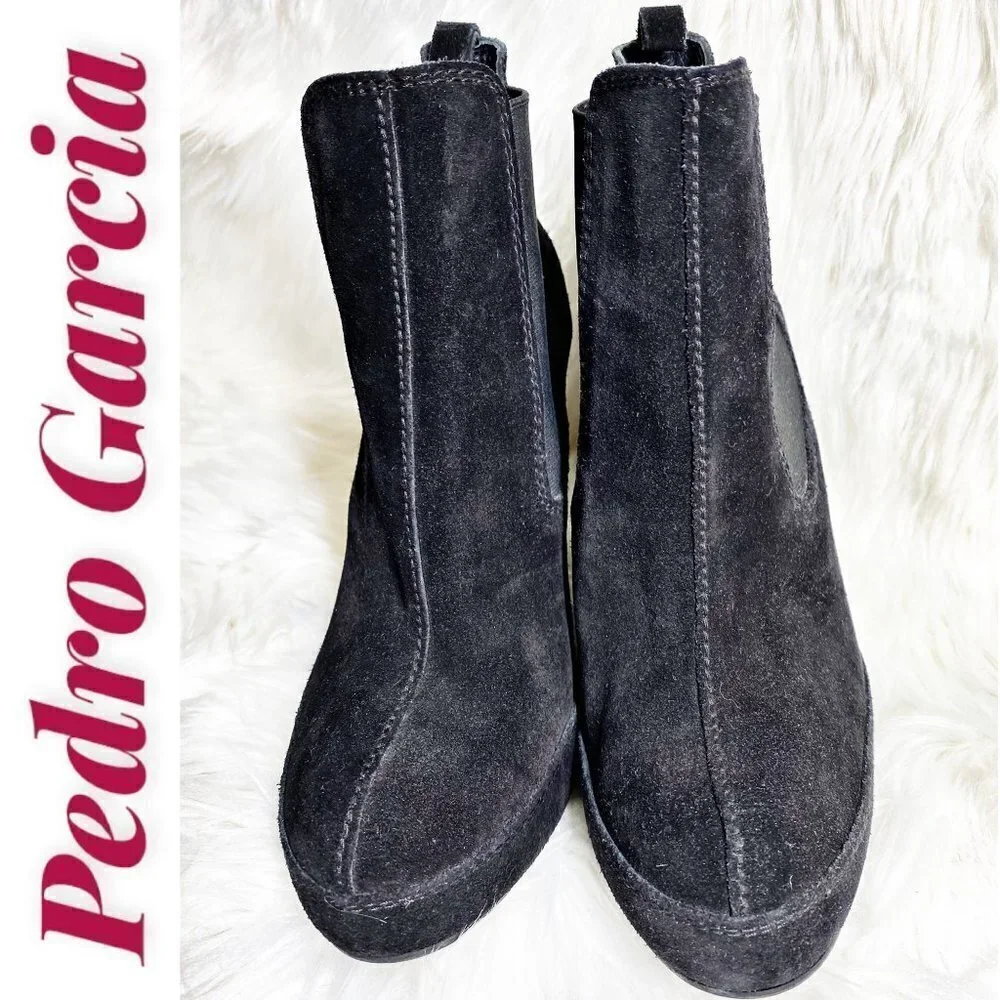 PEDRO GARCIA SUEDE LEATHER‎ PLATFORM CHELSEA BOOTIE STILETTO BLACK, Size 40